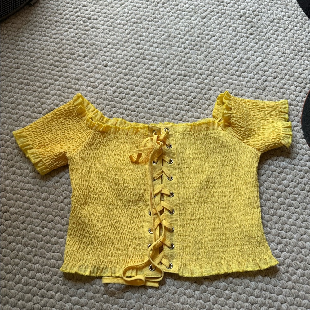 Yellow Lace-Up Crop Top